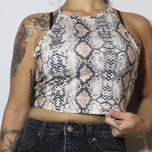 Snakeskin Pattern Crop Top Criss-Cross Back Women's Size Large